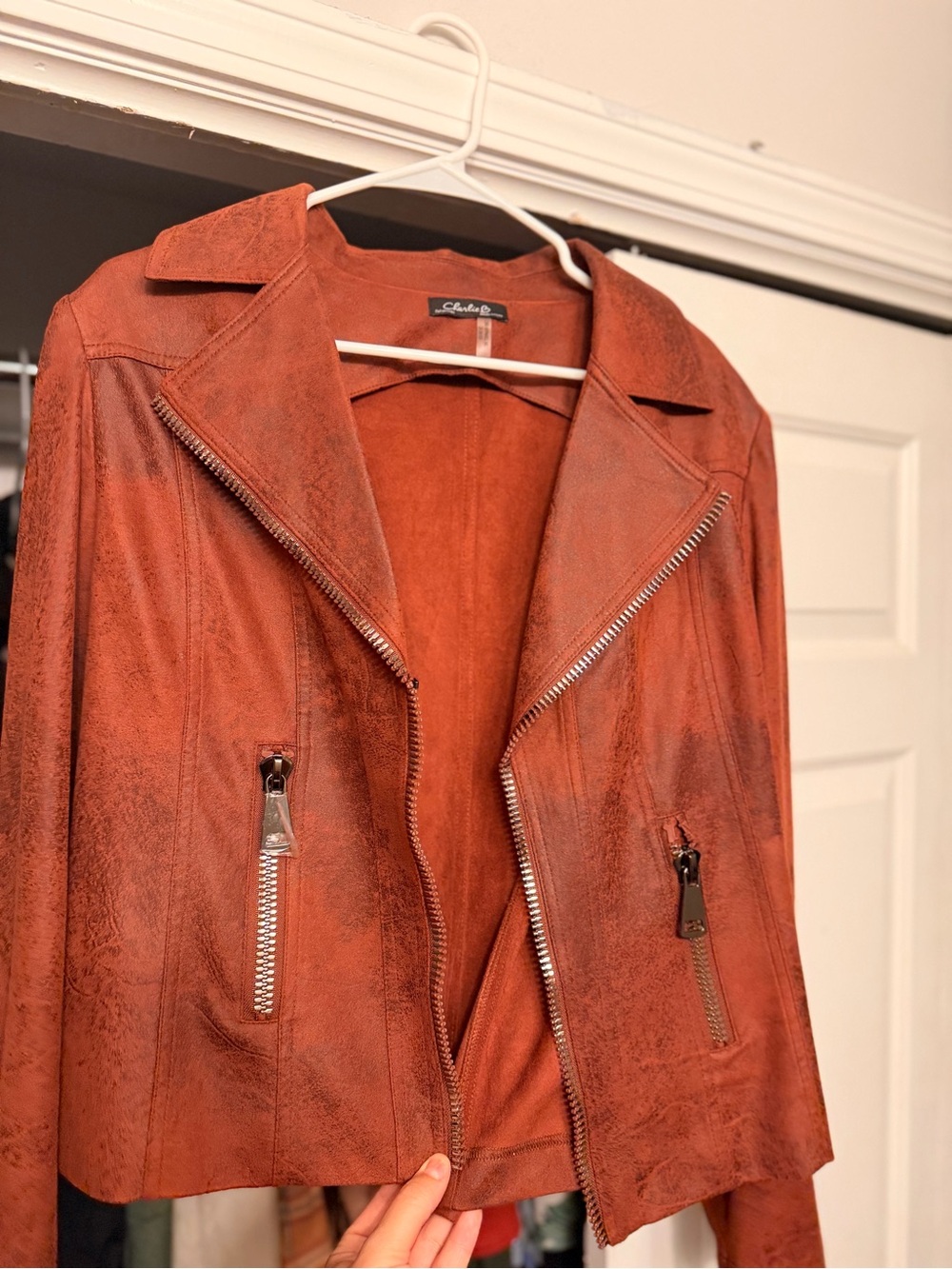 Source Unknown Rust Suede Moto Jacket